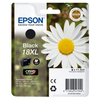 Epson Daisy 18XL Claria Home Ink Ink, High Yield Ink Cartridge, Black Single Pack, C13T18114010 Epson Daisy 18XL Claria Home Ink Ink, High Yield Ink Cartridge, Black Single Pack, C13T18114010